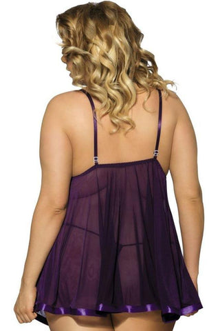 Subblime - Plus Size Babydoll - Subblime Babydoll Purple Lace Μωβ S-220547 - E-string.gr