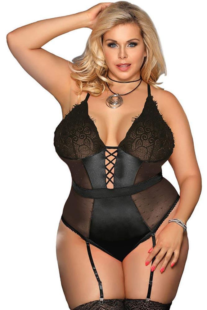 Subblime - Plus Size Κορσές - Subblime Black Interlaced Corset Μαύρος S-220774 - E-string.gr