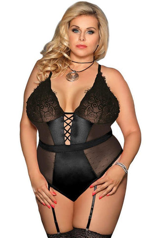 Subblime - Plus Size Κορσές - Subblime Black Interlaced Corset Μαύρος S-220774 - E-string.gr