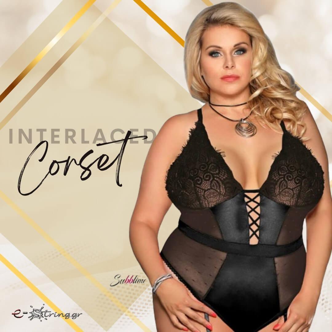 Subblime - Plus Size Κορσές - Subblime Black Interlaced Corset Μαύρος S-220774 - E-string.gr