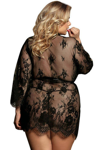 Subblime - Plus Size Ρόμπα - Subblime Flared Sleeves Μαύρη S-220693 - E-string.gr