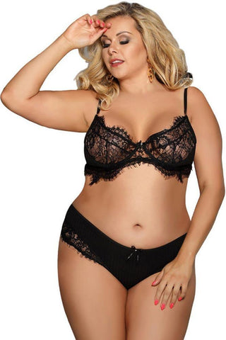 Subblime - Plus Size Σετ Εσώρουχα - Subblime Fringed Set Μαύρο S-220678 - E-string.gr