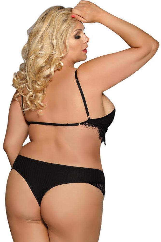 Subblime - Plus Size Σετ Εσώρουχα - Subblime Fringed Set Μαύρο S-220678 - E-string.gr