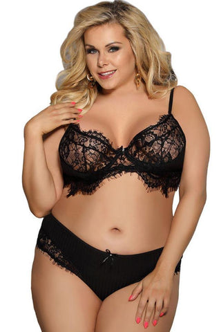 Subblime - Plus Size Σετ Εσώρουχα - Subblime Fringed Set Μαύρο S-220678 - E-string.gr